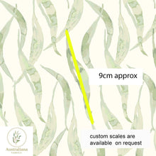 Load image into Gallery viewer, Australiana Fabrics Fabric Premium woven Cotton Sateen 150gsm / 1 metre / Medium Eucalyptus Leaves Cream &amp; Green
