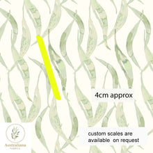 Load image into Gallery viewer, Australiana Fabrics Fabric Premium woven Cotton Sateen 150gsm / 1 metre / Small Eucalyptus Leaves Cream &amp; Green
