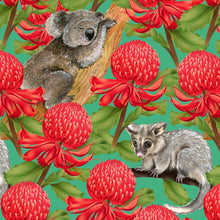 Load image into Gallery viewer, Australiana Fabrics Fabric Roll Koala &amp; Possum fabric in the Waratahs
