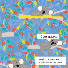 Load image into Gallery viewer, Australiana Fabrics Fabric Sleeping Koala Fabric on Blue
