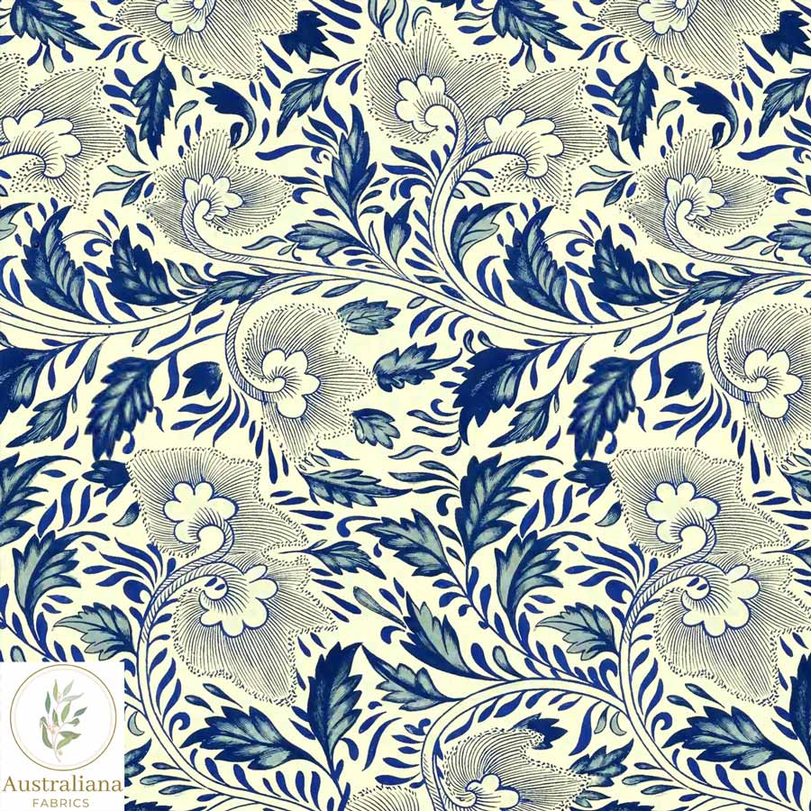Australiana Fabrics Fabric Vintage Blue Flowers Soft Furnishings & Upholstery Fabric