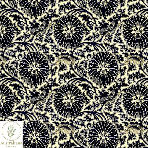 Australiana Fabrics Fabric Vintage Damask Black & Cream Soft Furnishings & Upholstery Fabric