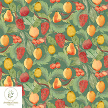 Load image into Gallery viewer, Australiana Fabrics Fabric Watercolour Fruit Sage Green Interiors Fabric
