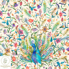 将图片加载到图库查看器，Australiana Fabrics Fabric Watercolour Peacock Dance Cream

