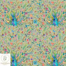 将图片加载到图库查看器，Australiana Fabrics Fabric Watercolour Peacock Dance Sage Green

