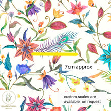 Load image into Gallery viewer, Australiana Fabrics Fabric Watercolour Peacock Feathers and Flowers
