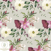 将图片加载到图库查看器，Australiana Fabrics Fabric Watercolour Purple &amp; Cream Floral
