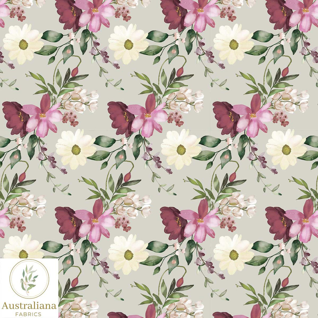 Australiana Fabrics Fabric Watercolour Purple & Cream Floral