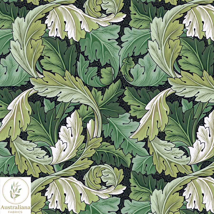 William Morris Acanthus Fabric Green Drapery – Australiana Fabrics