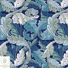 将图片加载到图库查看器，Australiana Fabrics Fabric William Morris Acanthus Leaves Blue Drapery
