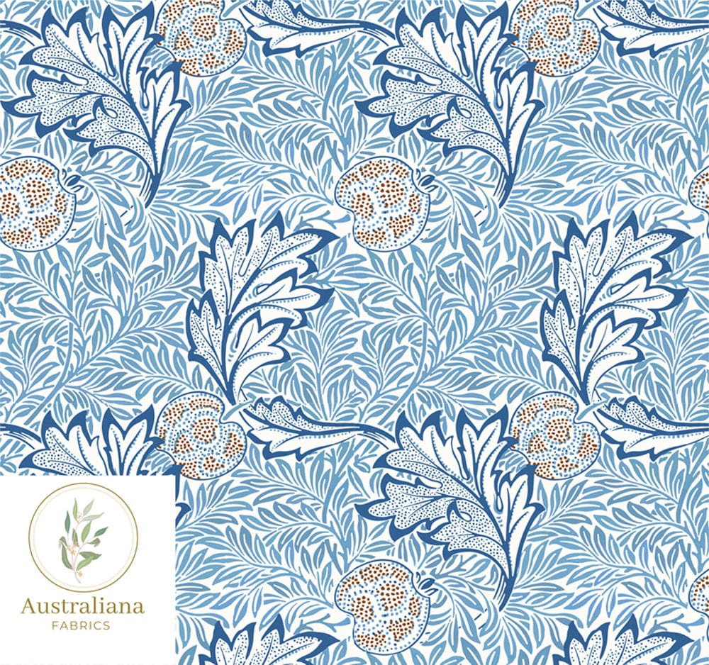 Australiana Fabrics Fabric William Morris Blue Apple Drapery Fabric