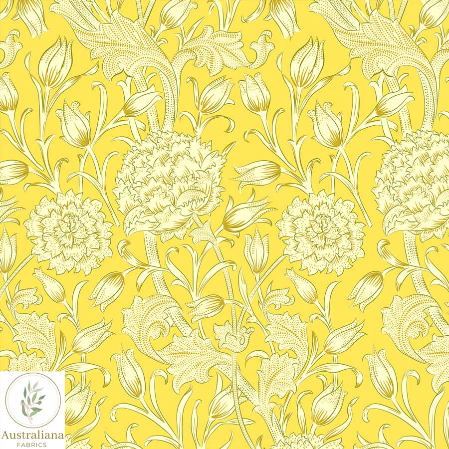 Australiana Fabrics Fabric William Morris Floral Fabric Yellow