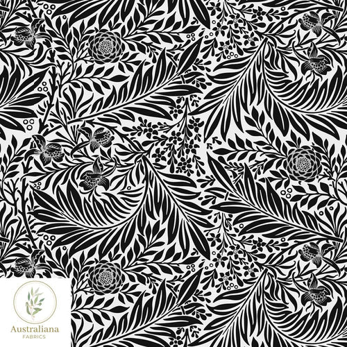 Australiana Fabrics Fabric William Morris Larkspur Black & White