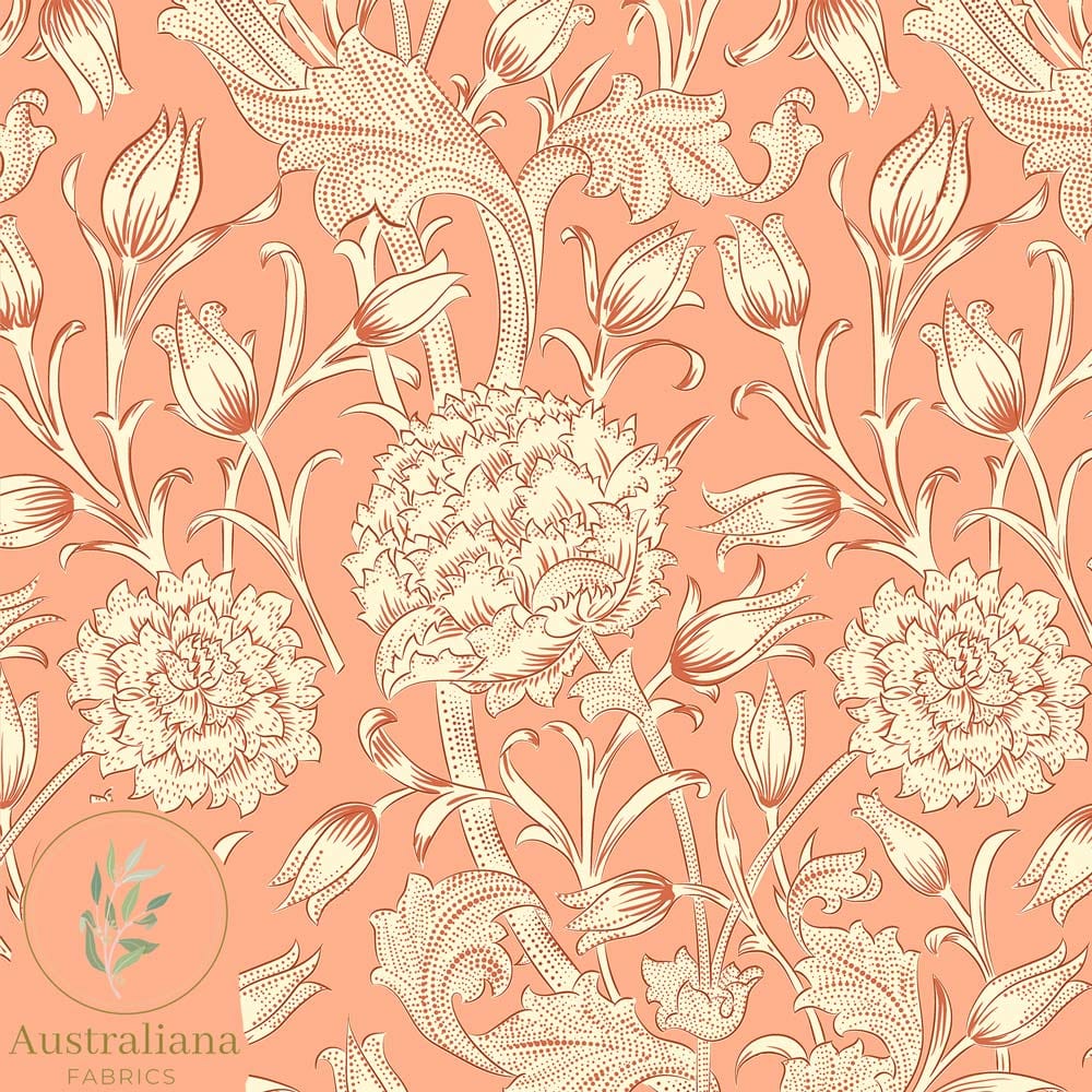 Australiana Fabrics Fabric William Morris Peach Floral Chrysanthemums