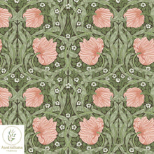 将图片加载到图库查看器，Australiana Fabrics Fabric William Morris Pimpernel Olive Green &amp; Peach
