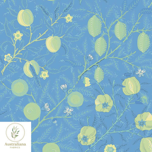 Australiana Fabrics Fabric William Morris Pomegranate Fruit ~ Blue Citrus