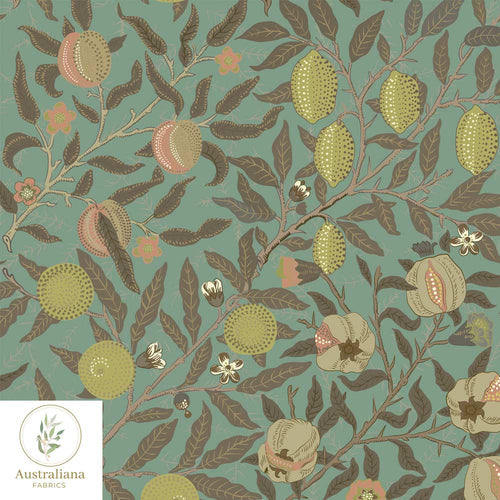 Australiana Fabrics Fabric William Morris Pomegranate Fruit ~ Green
