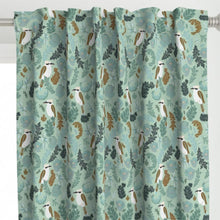 Load image into Gallery viewer, Australiana Fabrics Upholstery Fabric Elegant Kookaburra on Green ~ Soft Furnishings &amp; Upholstery Fabric

